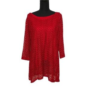 JM Collection Red Lace Tunic Top